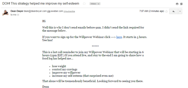 Email screenshot example